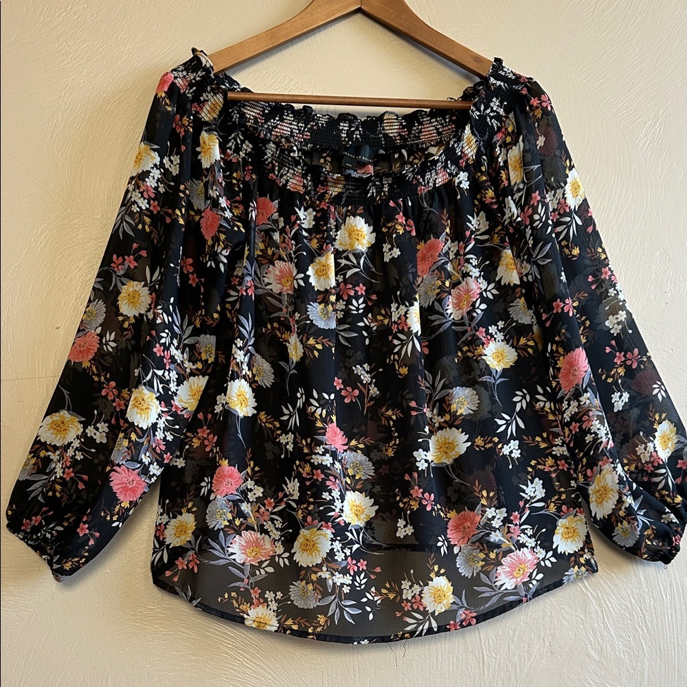Y2K Fairycore Boho Chic Romantic Off The Shoulder Sheer Floral Black Women's Top